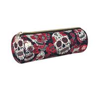 WQUVMDS Sugar Horror Trousse à crayons triangulaire en cuir avec fermeture éclair Motif tête de mort Noir, doré, Taille unique, Organiseur de sac