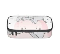 Wquvmds Trousse à crayons de grande capacité avec imprimé bébé éléphant endormi et lune rose pour garçons et filles
