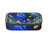 Wquvmds Trousse à crayons de grande capacité avec imprimé vie marine bleue - Pour garçons et filles
