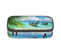 Wquvmds Trousse à crayons de grande capacité avec motif bateau de bord de mer et feuilles de noix de coco pour garçons filles fournitures scolaires et de bureau