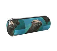 WQUVMDS Trousse à crayons en cuir avec fermeture éclair triangulaire Motif hippopotame, Argenté., Taille unique, Organiseur de sac