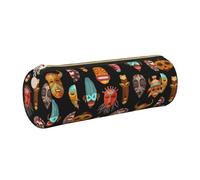 WQUVMDS Trousse à crayons en cuir avec imprimé masques ethniques africains rituels triangulaires avec fermeture éclair, doré, Taille unique, Organiseur de sac