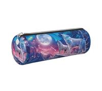 WQUVMDS Trousse à crayons triangulaire en cuir avec fermeture éclair et motif loup hurlant, Argenté., Taille unique, Organiseur de sac