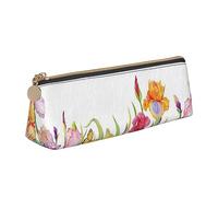 WQUVMDS Trousse à crayons triangulaire en cuir avec fermeture éclair Motif fleurs d'iris et papillons