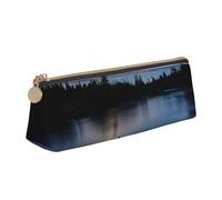 WQUVMDS Trousse à crayons triangulaire en cuir avec fermeture éclair Motif fleuve au clair de lune