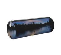 WQUVMDS Trousse à crayons triangulaire en cuir avec fermeture éclair Motif fleuve au clair de lune, Argenté., Taille unique, Organiseur de sac