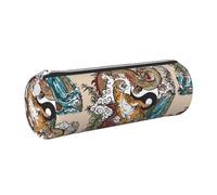 WQUVMDS Trousse à crayons triangulaire en cuir avec imprimé dragon et tigre, avec fermeture éclair, Argenté., Taille unique, Organiseur de sac