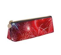 WQUVMDS Trousse à crayons triangulaire en cuir avec motif cœurs rouges et feux d'artifice
