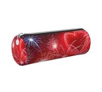 WQUVMDS Trousse à crayons triangulaire en cuir avec motif cœurs rouges et feux d'artifice, Argenté., Taille unique, Organiseur de sac