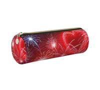 WQUVMDS Trousse à crayons triangulaire en cuir avec motif cœurs rouges et feux d'artifice, doré, Taille unique, Organiseur de sac