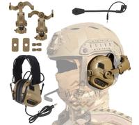 WQZXM Casque d’écoute tactique avec adaptateur rail ARC compatible avec le Ops-Core Fast et ACH Mich pour airsoft chasse tir (Tan)