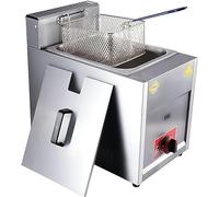 WQZzjm Friteuse à gaz 6 L/12 L avec Panier et Couvercle, friteuse à gaz GPL de comptoir en Acier Inoxydable, friteuse à Poulet pour Frites (6 L + 1 Panier à Frites)