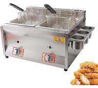 WQZzjm Friteuse à gaz Professionnelle, 10 L x 2, en Acier Inoxydable, Basse Pression, Double cuve, avec paniers et couvercles