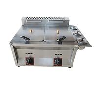 WQZzjm Friteuse à gaz Professionnelle 20 L/30 L GPL, friteuse à Poulet et Frites pour Restaurant et Cuisine (10 L + 10 L + 2 paniers à Frites)