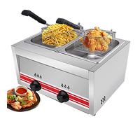 WQZzjm Friteuse à gaz Professionnelle GPL, en Acier Inoxydable, avec paniers et couvercles, pour Cuisines de Restaurants et de Maisons, Triple Cylindre (10 L + 10 L + 10 L)