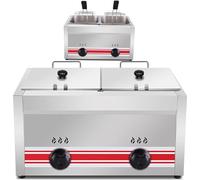 WQZzjm Friteuse Commerciale à Double cuve, friteuse à gaz Multifonction Grande capacité avec Panier, friteuse de Cuisine en Acier Inoxydable, pour Frites, pour Cuisine de Restaurant (20 L)