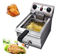 WQZzjm Friteuse, Couvercle en Acier Inoxydable, Panier à Huile, contrôle de la température, Couvercle argenté, Robinet de vidange en cuivre, pour Usage Domestique et Commercial (10 l) (10 l)