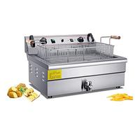 WQZzjm Friteuse électrique avec Panier et Couvercle, 220 V, en Acier Inoxydable, pour Usage Domestique et Commercial, avec limiteur de température (30 L)