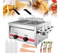 WQZzjm Friteuse Traditionnelle à gaz Professionnelle avec Panier à Condiments et Bouteilles de Sauce, avec Bouton de Commande indépendant, Convient pour Poulet Frit, crevettes et Poisson, 10 L (20 L)