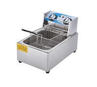 WQZzjm Panier à friteuse, friteuse Commerciale Simple/Double cuve en Acier Inoxydable avec Panier et Couvercle pour Restaurant Commercial, Restauration Rapide, avec minuterie et Thermostat (Simple)
