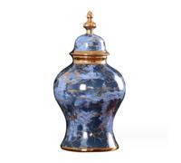 WQZzjm Pot décoratif en céramique Moderne avec Couvercle, Vase à Fleurs, Ornement de Bureau, boîte à thé en Porcelaine, récipient de Rangement pour Fleurs et Gingembre (Bleu 26 * 48cm)