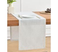 Wracra Chemin de Table en Lin Crème Ivoire 275cm de Long Lavable en Machine Chemin de Table de Ferme Rustique pour Les fêtes de Vacances et Un Usage Quotidien