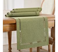 Wracra Chemin de Table en Lin Style Boho, Chemins de Table rustiques de 150 cm de Long, Chemin de Table Unique à Deux Couches géométrique et Creux, pour Les Repas, Les fêtes et l'usage Quotidien