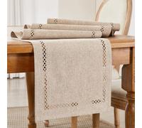 Wracra Chemin de Table en Lin Style Boho, Chemins de Table rustiques de 150 cm de Long, Chemin de Table Unique à Deux Couches géométrique et Creux, pour Les Repas, Les fêtes et l'usage Quotidien