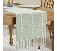 Wracra Ferme Sauge du désert Chemin de Table Coton Lin Chemin de Table 150cm avec Glands à la Main pour la fête, décorations de Salle à Manger décoration de Table à Dessert (Sauge du désert, 150cm)