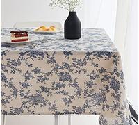 Wracra Nappe Pastorale Fleurie Bleu en Lin de Coton Nappe Style Fermier d'intérieur et d'extérieur de 140×260cm rectangulaire pour Les fêtes, Les Pique-niques et d'usage Quotidien