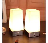 WRalwaysLX Lot de 2 lampes de chevet LED sans fil avec détecteur de mouvement PIR, 3 modes, alimentées par piles, fonctionne avec 3 piles 1,5 VAAA, lampe mobile sensible