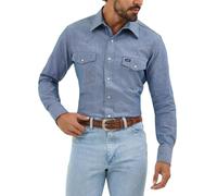 Wrangler All Terrain Gear by Chemise Western à Manches Longues avec Fermeture à Pression, Finition Solide pour Le Travail Button-Down, Mat Homme, Chambray Bleu Moyen, XXL