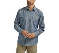 Wrangler Authentics Chemise tissée Classique à Manches Longues Bouton Bas, Chambray foncé, XXL Homme