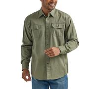 Wrangler Authentics Chemise tissée Classique à Manches Longues Bouton Bas, Olive/Motif Burnt, M Homme