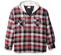 Wrangler Authentics Long Sleeve Quilted Lined Flannel Shirt Jacket with Hood Chemise à Bouton Bas, Rouge Biking, 3XL Homme