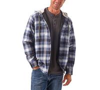 Wrangler Authentics Veste matelassée à Manches Longues en Flanelle avec Capuche pour Homme Chemise boutonnée, Bleu/Noir, XXL