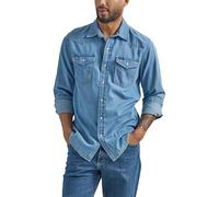 Wrangler Iconic Denim Regular Fit Snap Shirt Chemise à Bouton Bas, Lake Wash, XXL Homme