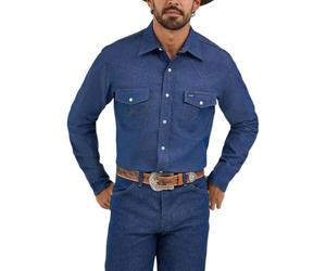 Wrangler Chemise à Manches Longues pour Homme - Style Cow-Boy de l'Ouest - Kaki Blue Large, Feuille de thé foncé, Large
