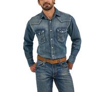Wrangler Chemise de Travail Western à Manches Longues pour Homme Coupe Cowboy Finition délavée, Bleu Antique., Taille XL