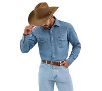 Wrangler Chemise Western pour Homme Coupe Cowboy - Bleu - Large