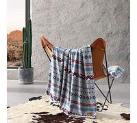 Wrangler - Couverture, literie en Polaire Douce en Peluche, décoration Occidentale pour lit ou canapé (Diamond Trail Bleu Clair, 127 x 177,8 cm)