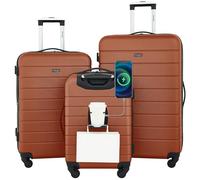 Wrangler Ensemble de valises intelligentes avec Porte-gobelet et Port USB, Orange brûlé, 3 Piece Set