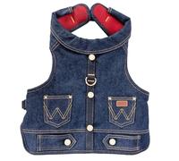 Wrangler Harnais en corde en jean pour chien - Gilet respirant avec doublure en maille - Veste d'hiver pour chien lavable en machine pour un nettoyage facile, superposé sur un pull pour chien (délavé