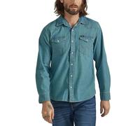 Wrangler Iconic Denim Regular Fit Snap Shirt Chemise pour Homme avec col boutonné, Grit Wash, L, Grit Wash, L