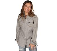 Wrangler Long Sleeve Western Snap Work Shirt Blouse, Denim Gris, XL Femme