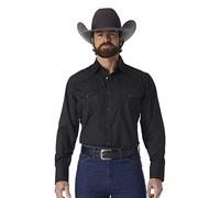 Wrangler Men s Sport Western Two Pocket Long Sleeve Snap Shirt, Black, S