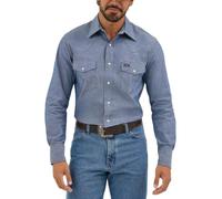 Wrangler Mens Cowboy Cut Western Long Sleeve Snap Work Washed Finish Button Down Shirts, Chambray, 15.5 Neck 33 Sleeve US