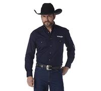 Wrangler Chemise à Manches Longues avec Logo Western et Deux Poches Bouton Bas, Bleu Marine, XXL Homme