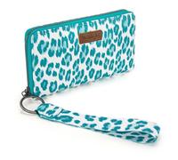 Wrangler Portefeuille long pour femme Grande capacité, Léopard-Turquoise, Compact (8.3" x 4.75" x 1"), Minimaliste