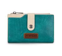 Wrangler Portefeuille pour femme avec porte-cartes à deux volets avec fermeture éclair et fenêtre pour carte d'identité, Tan-Turquoise, 6 inches x 4 inches x 1.2 inches